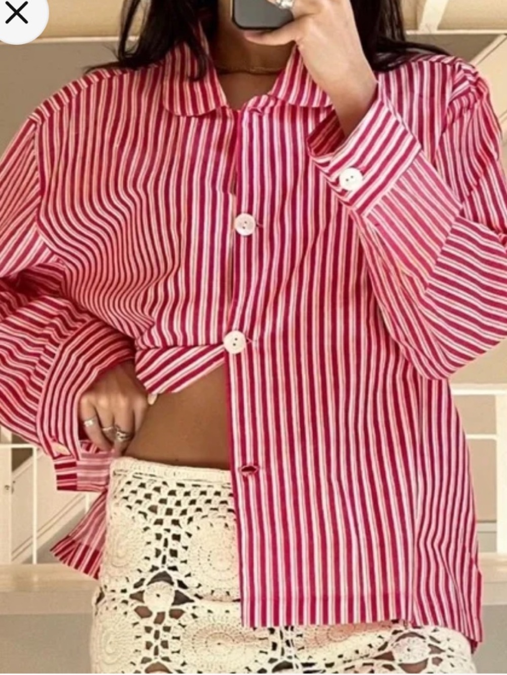 Emily Levine Women’s Pink Stripe Buttoned Down Peter Pan Collar Barca Shirt M/L